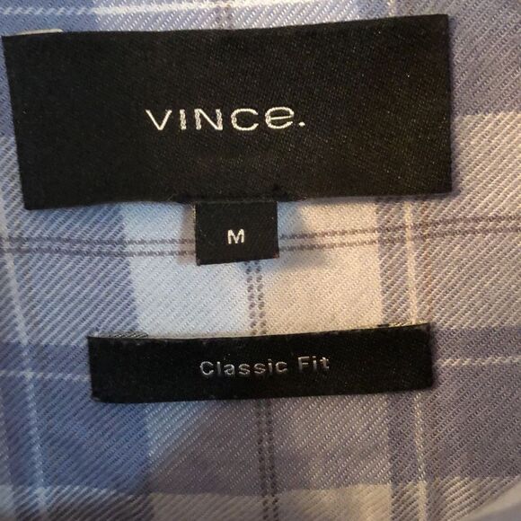 VINCE MEDIUM CLASSIC FIT BLUE PLAID BUTTON UP COTTON LYOCELL SHIRT - Picture 6 of 7